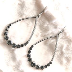 NWOT Silver Tone With Smoke Gray Rhinestone Earrings